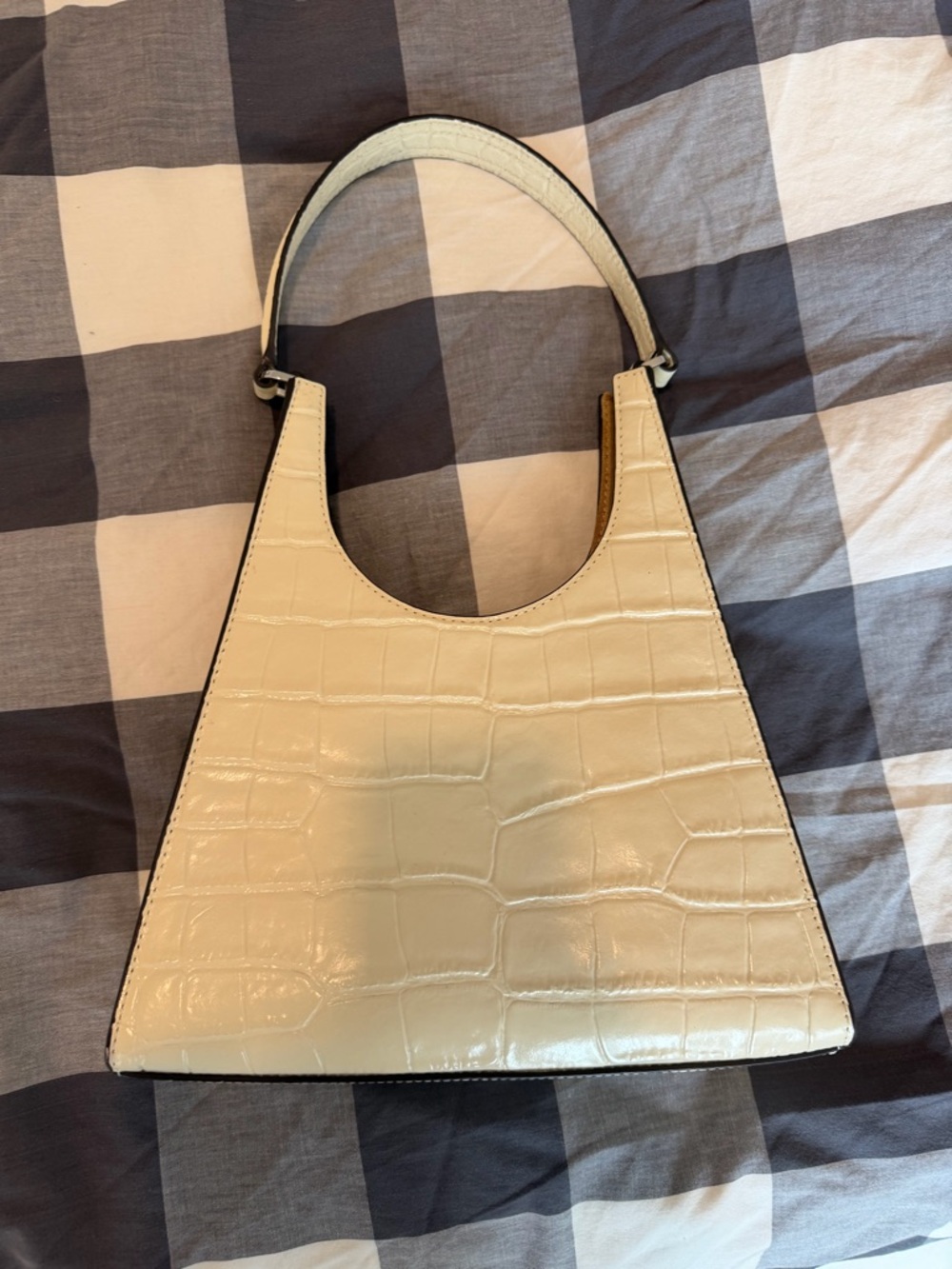 STAUD Cream Croc-Embossed Shoulder Bag